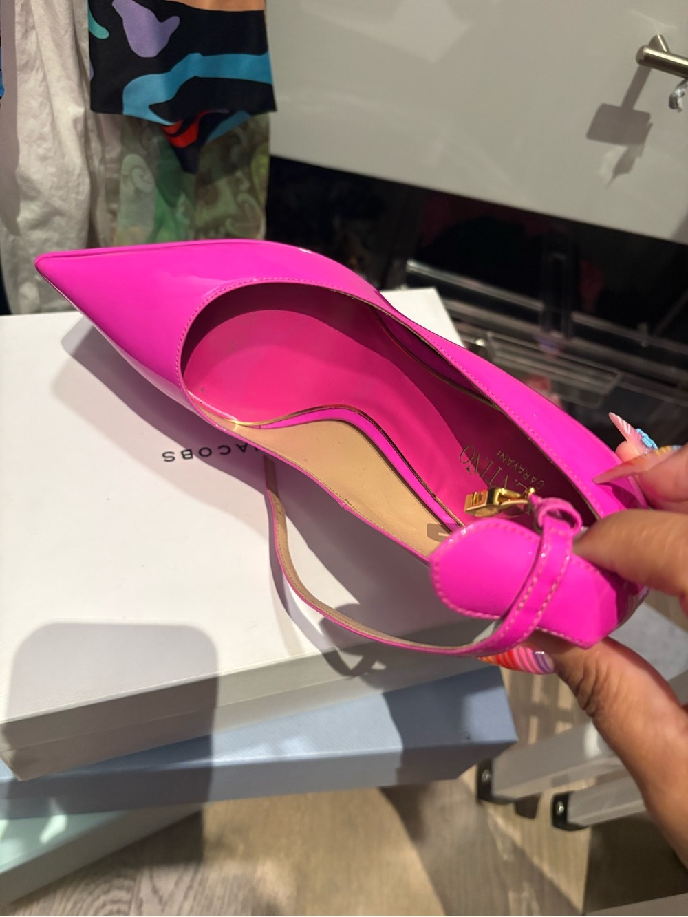 Valentino Fuchsia Patent Platform Pumps with Ankle Strap - Picture 5 of 10